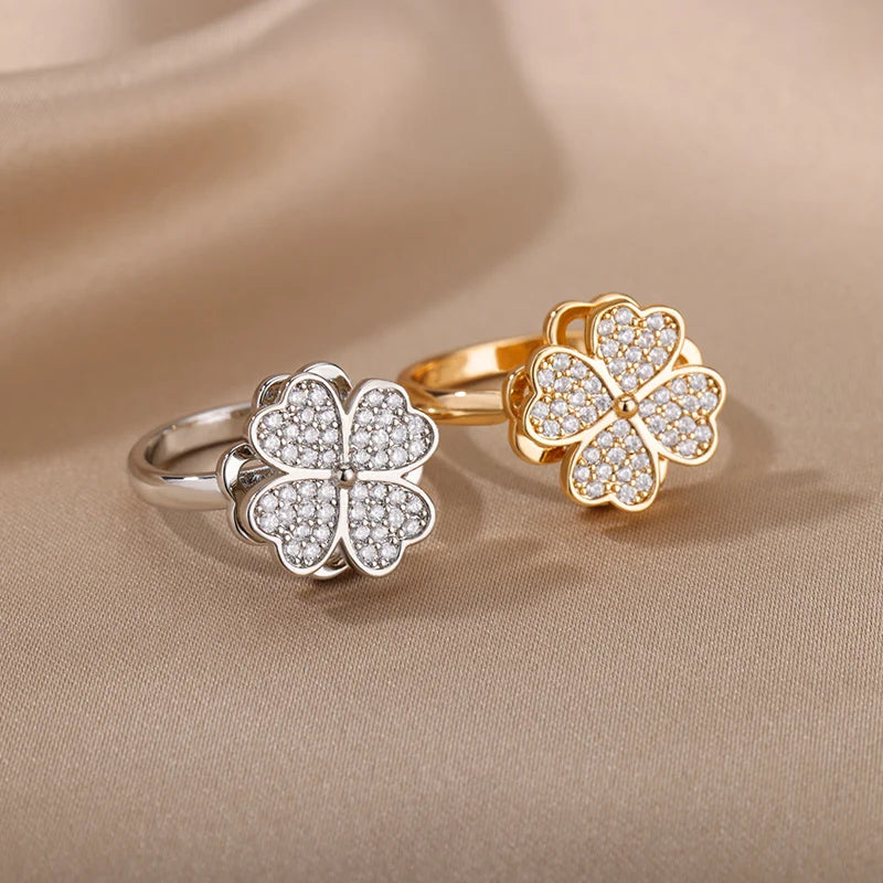 Four Heart Leaf Clover Ring