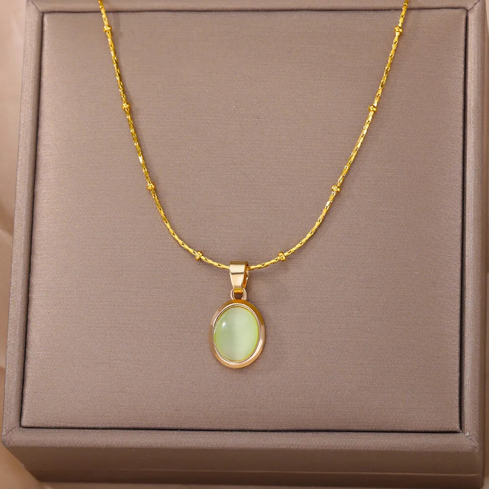 Opal Oval Pendant Necklace