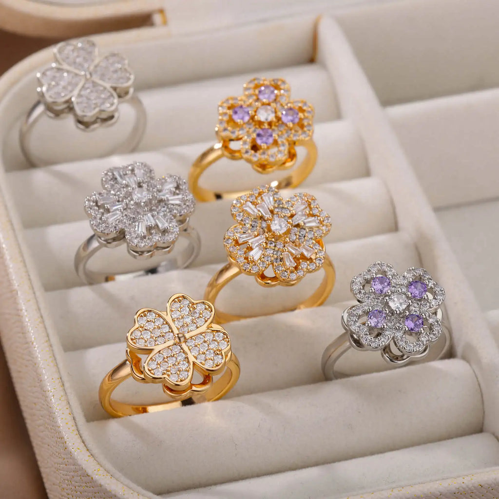 Four Heart Leaf Clover Ring
