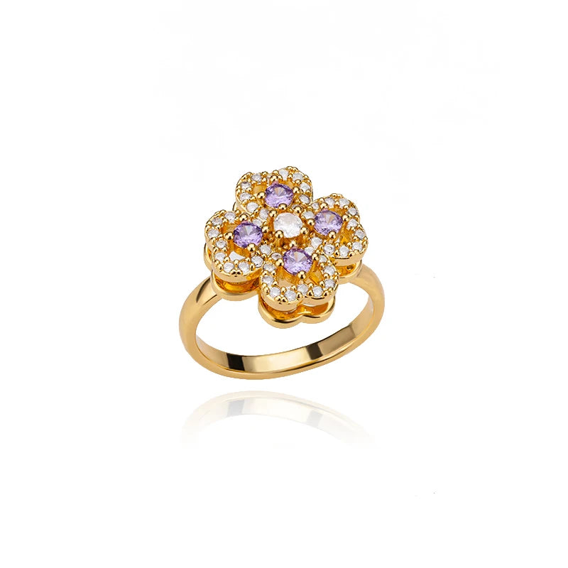Four Heart Leaf Clover Ring