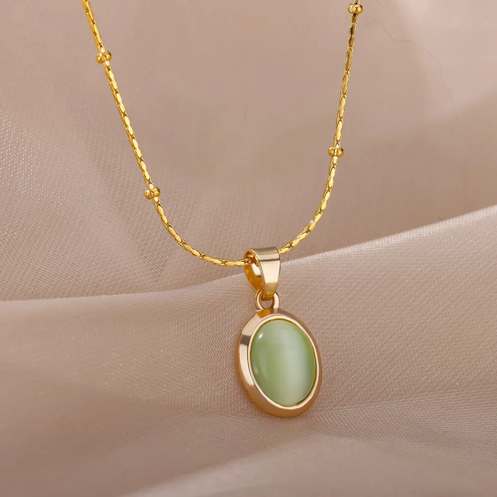 Opal Oval Pendant Necklace