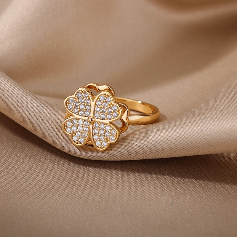 Four Heart Leaf Clover Ring
