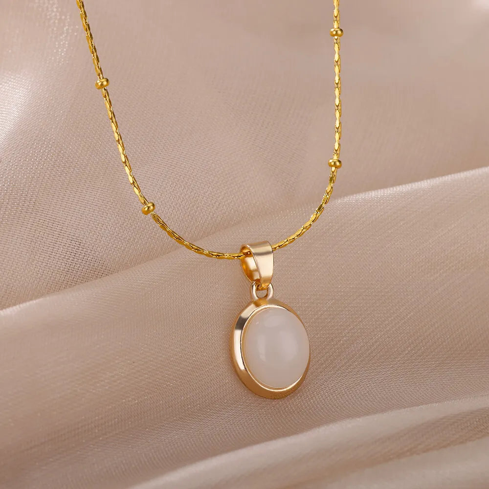 Opal Oval Pendant Necklace
