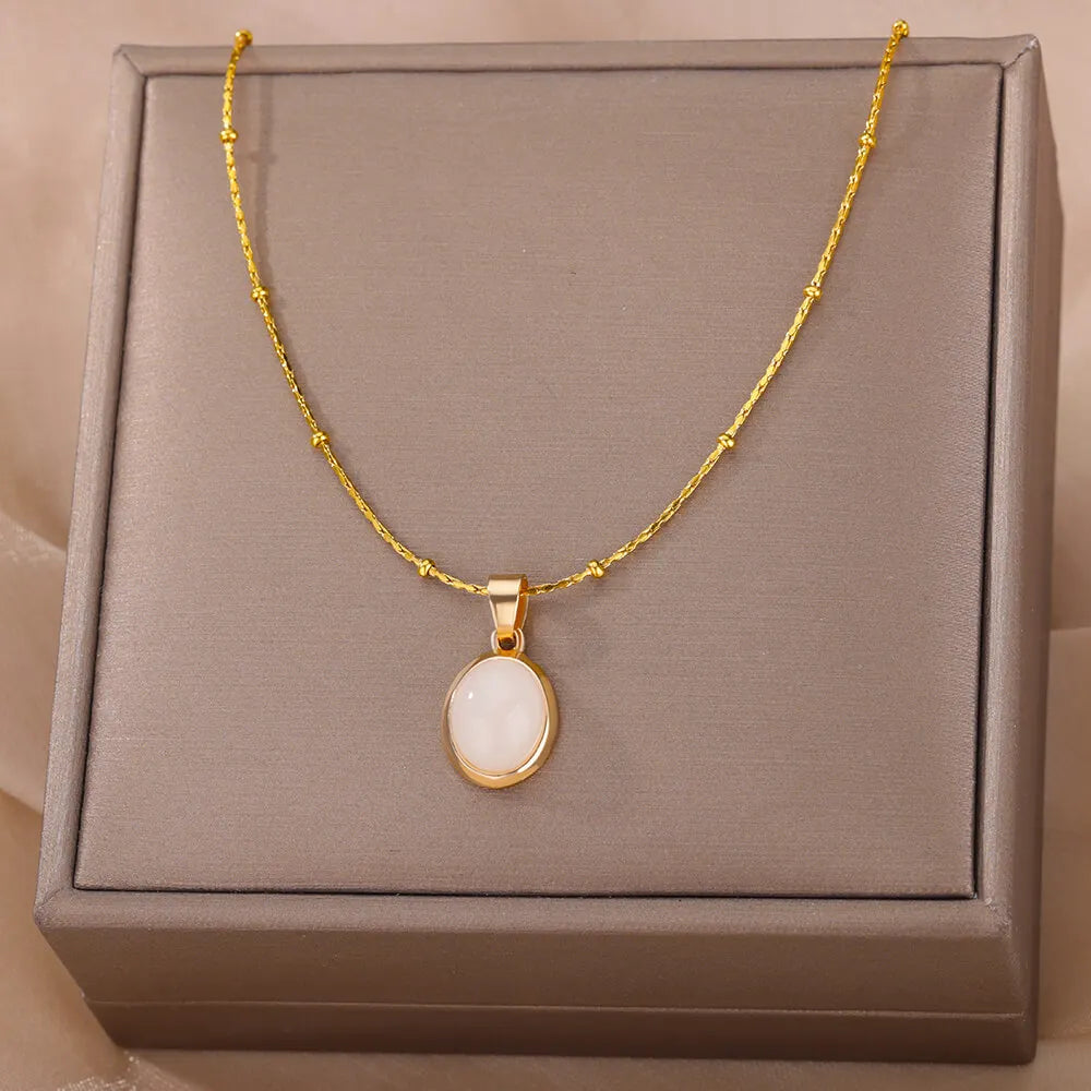 Opal Oval Pendant Necklace