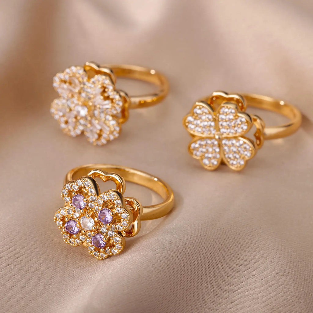 Four Heart Leaf Clover Ring