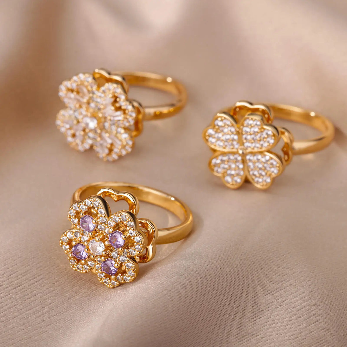 Four Heart Leaf Clover Ring