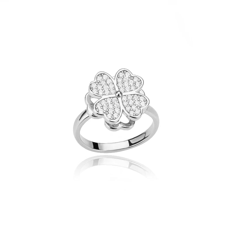 Four Heart Leaf Clover Ring
