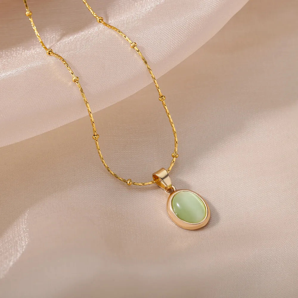 Opal Oval Pendant Necklace