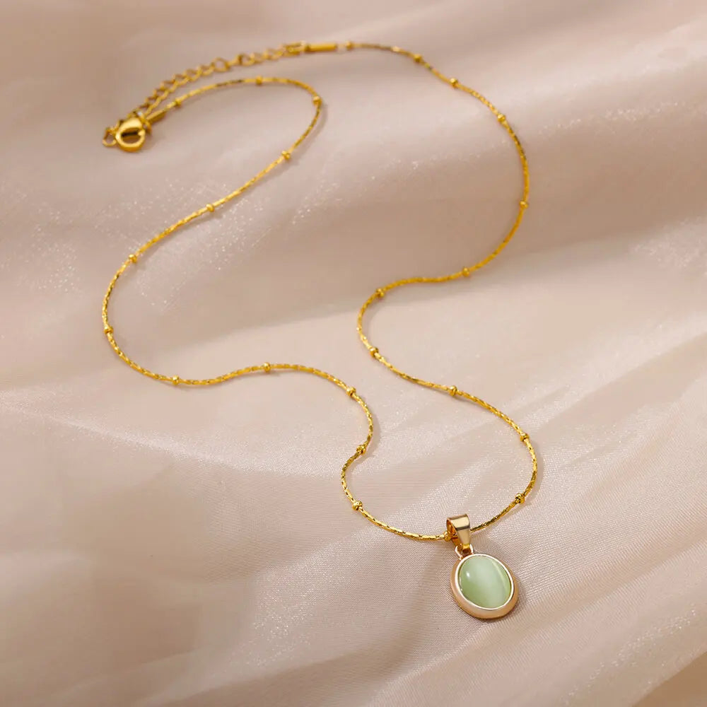Opal Oval Pendant Necklace