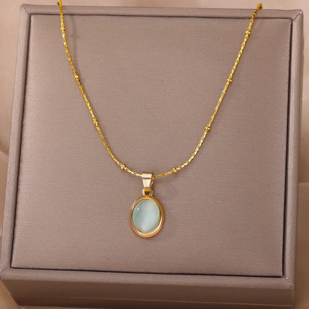 Opal Oval Pendant Necklace
