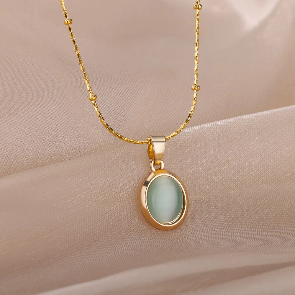 Opal Oval Pendant Necklace